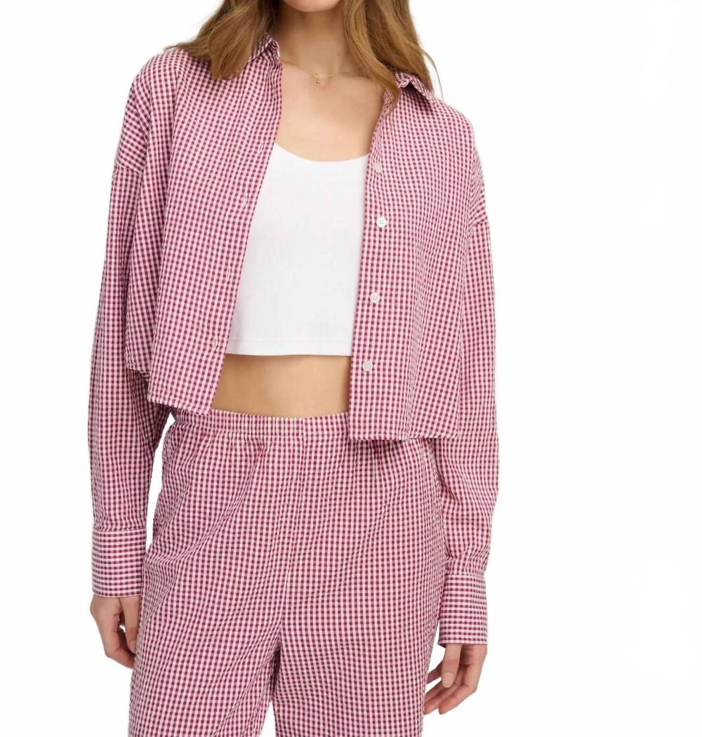 NEW FAVORITE DAUGHTER crop ex boyfriend shirt in raspberry white